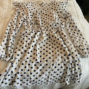 Shein size medium black and gold polka dot ruffle dress. Never been worn.